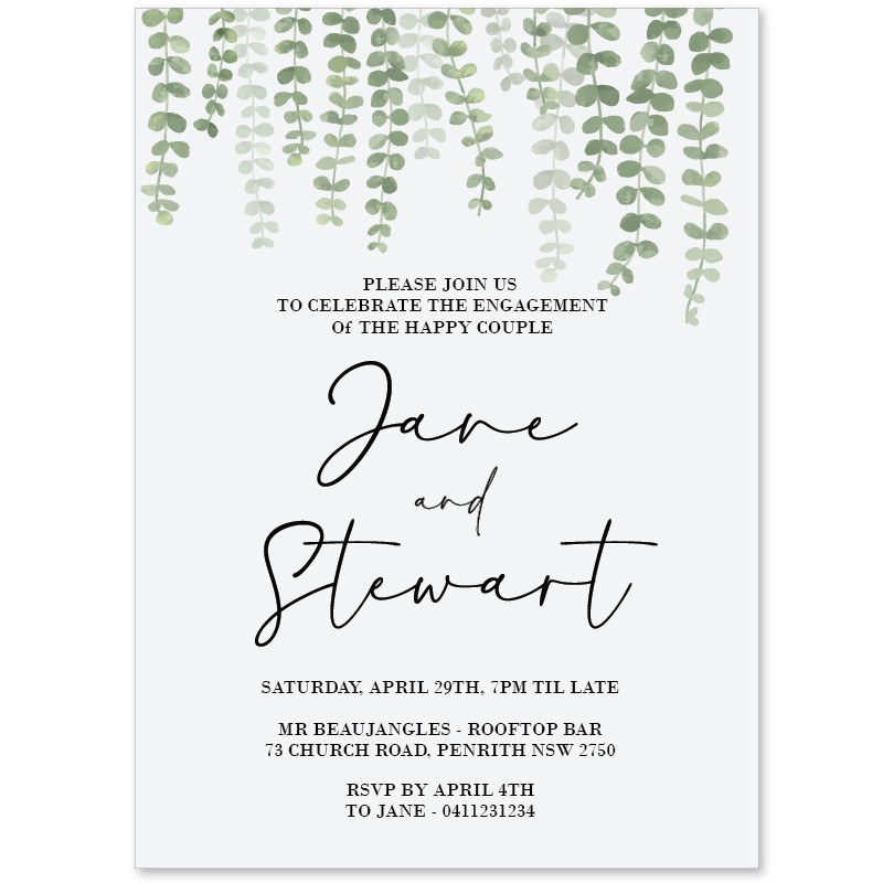 Hanging Greenery Engagement Invitations