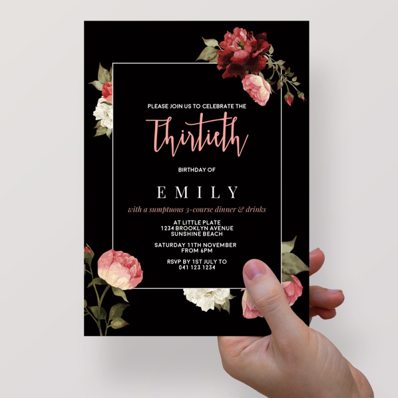 Succulent Roses 30th Birthday Invitations