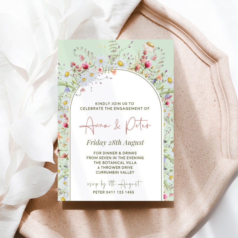 Spring Vibes Sage Floral Engagement Invitations