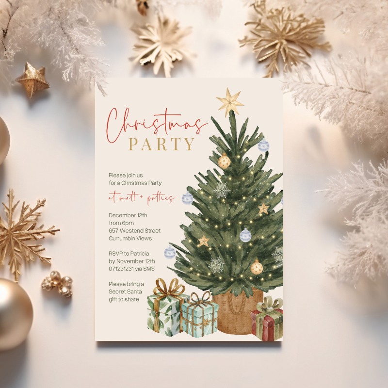 Watercolor Christmas Party Invitation