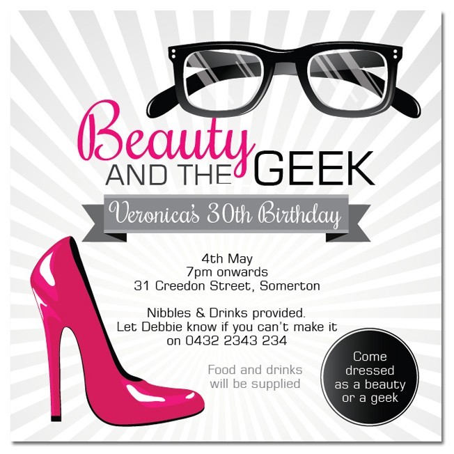 Beauty and the Geek Birthday Invitations