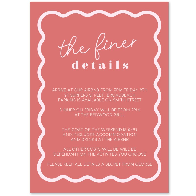 Before The Ring Hens Night Information Cards