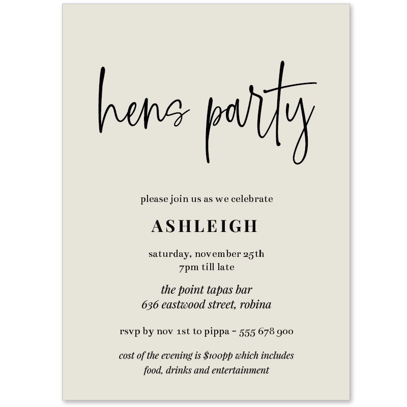 Bold Type Hens Party Invitations