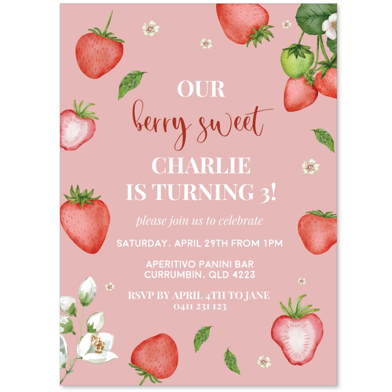 Berry Sweet Strawberry Birthday Invitations