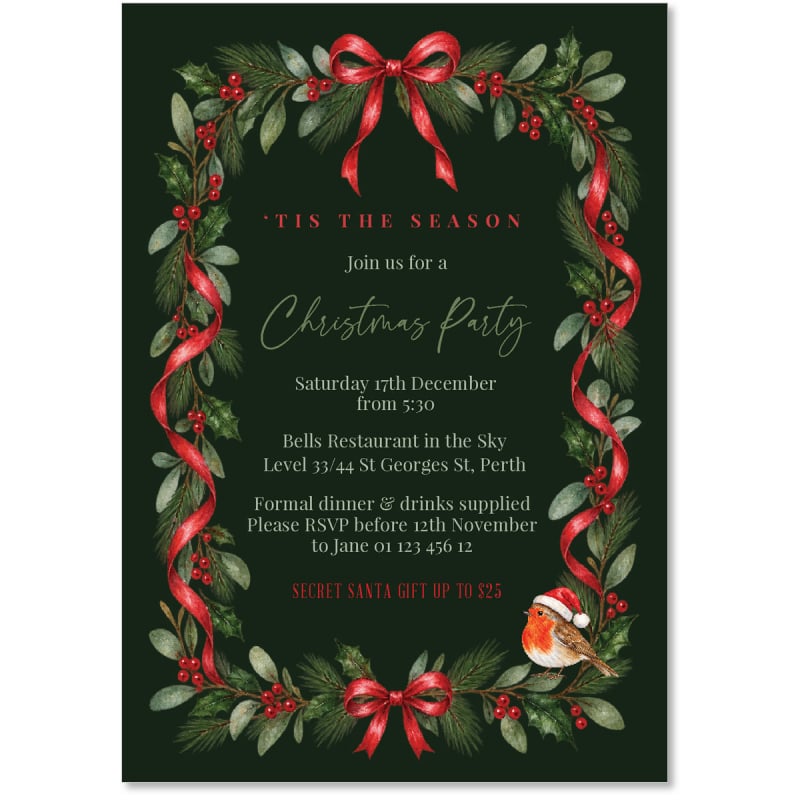 Bird Wreath Christmas Invitations