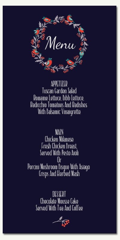 Bird Wreath Menu