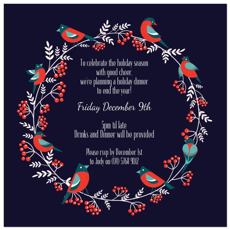 Bird Wreath Christmas Invitations