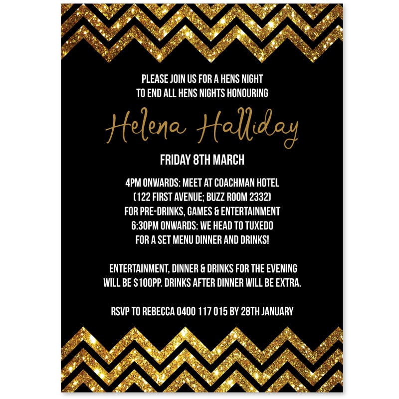 Chevron Glitter Hens Invitations 
