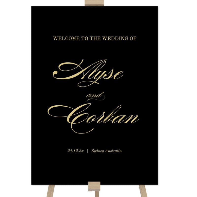 Black and Gold Wedding Welcome Sign
