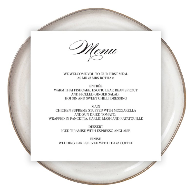Monochrome Types Wedding Menu