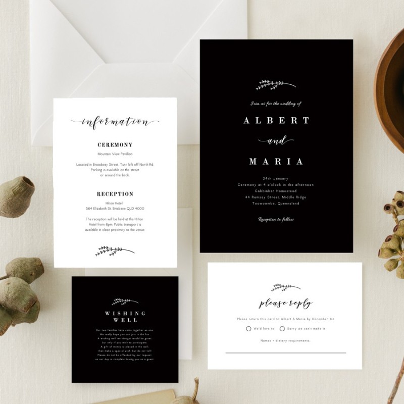 Black and White Wedding Information Card