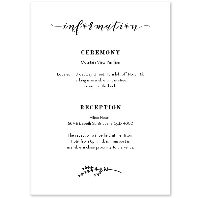 Black and White Wedding Information Card