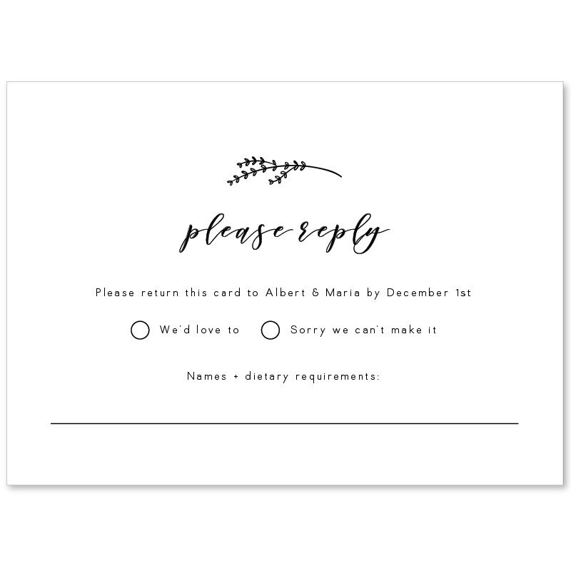 Black and White Wedding Response Card