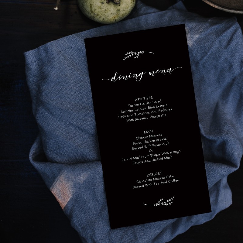 Black and White Wedding Menus