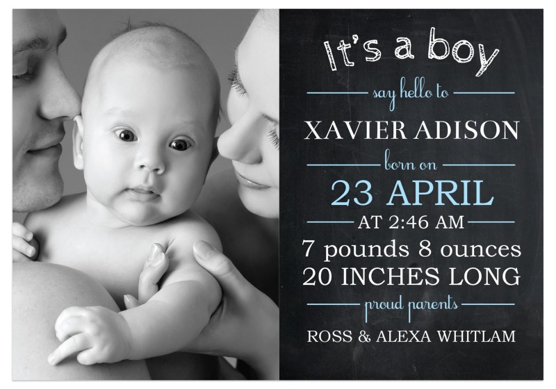 Blackboard Boy Birth Announcement Cards