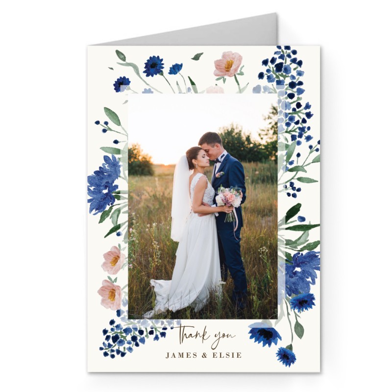 Royal Blue Florals Thank You Cards
