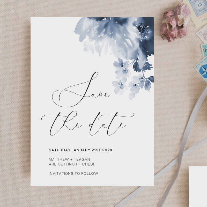 Blue Ink Save the Date Card