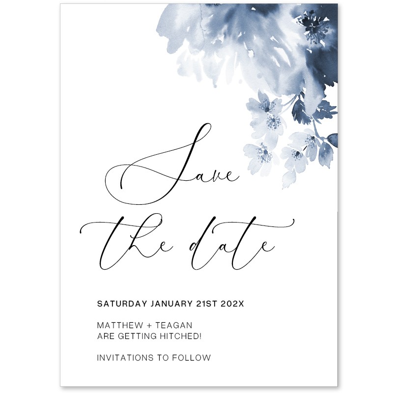 Blue Ink Save the Date Card