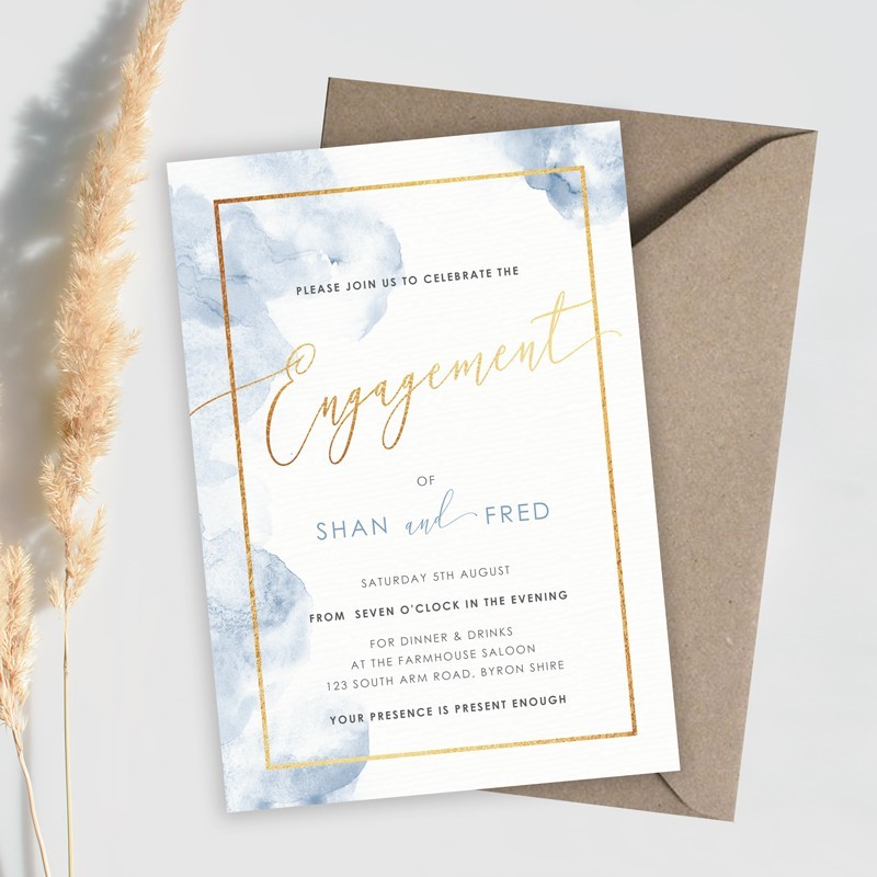 Blue Smoke Engagement Invitations