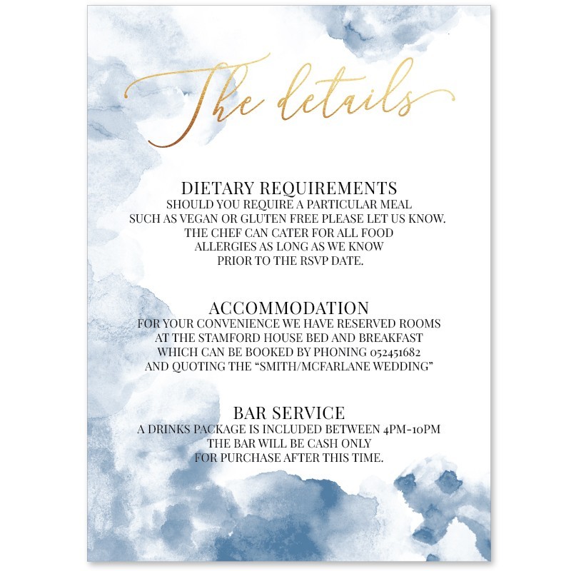 Blue Smoke Wedding Details Card