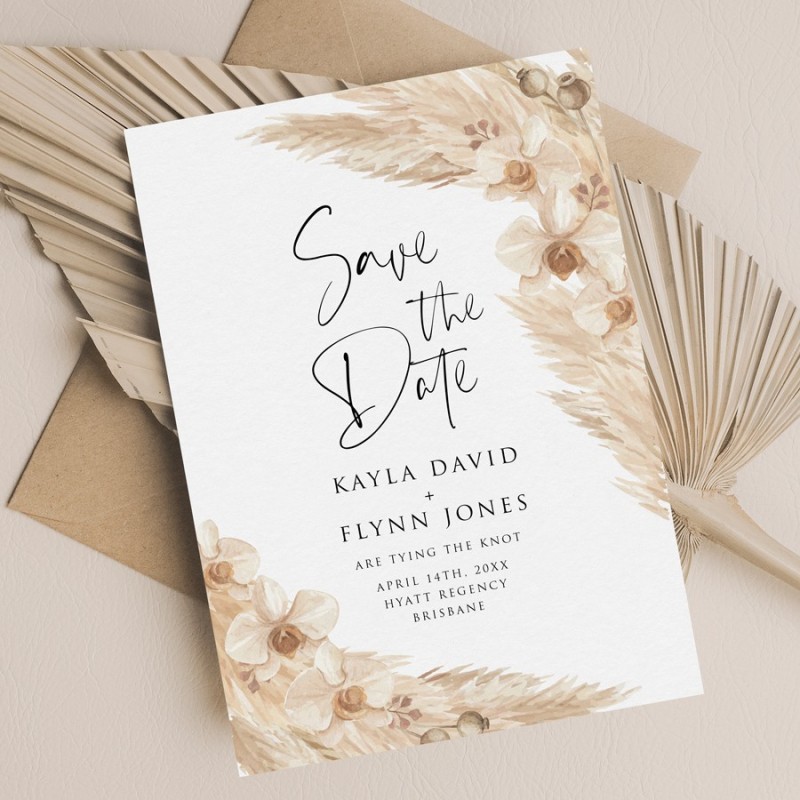 Boho Pampas Save The Date Cards