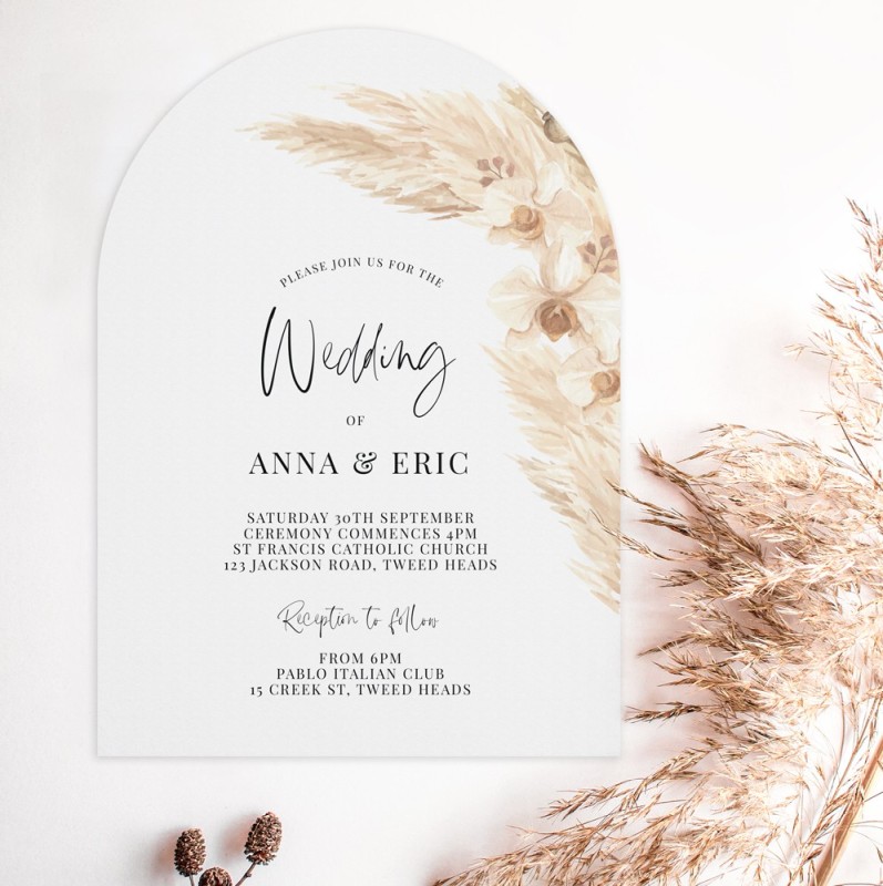 Boho Pampas Die-Cut Arch Wedding Invitations