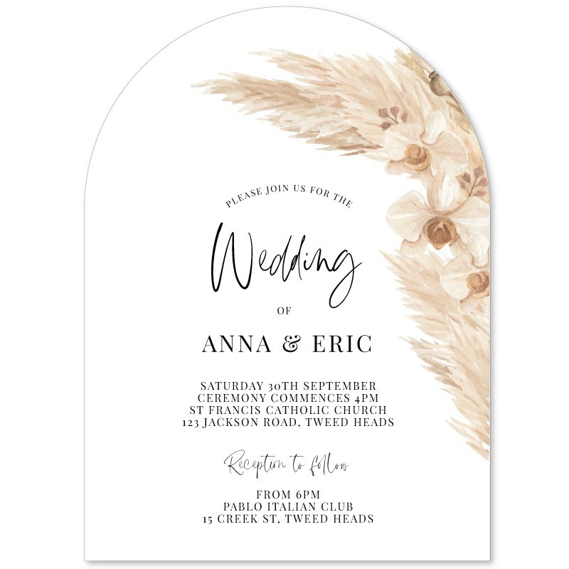 Boho Pampas Die-Cut Arch Wedding Invitations