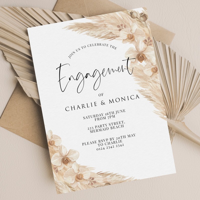 Boho Pampas Engagement Invitations