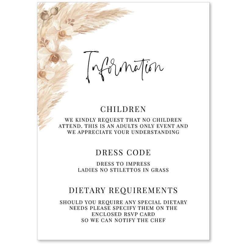Boho Pampas Information Card
