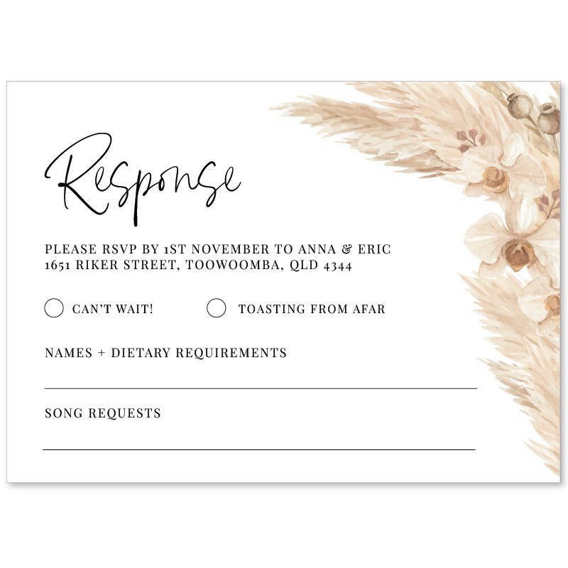 Boho Pampas Wedding RSVP Card