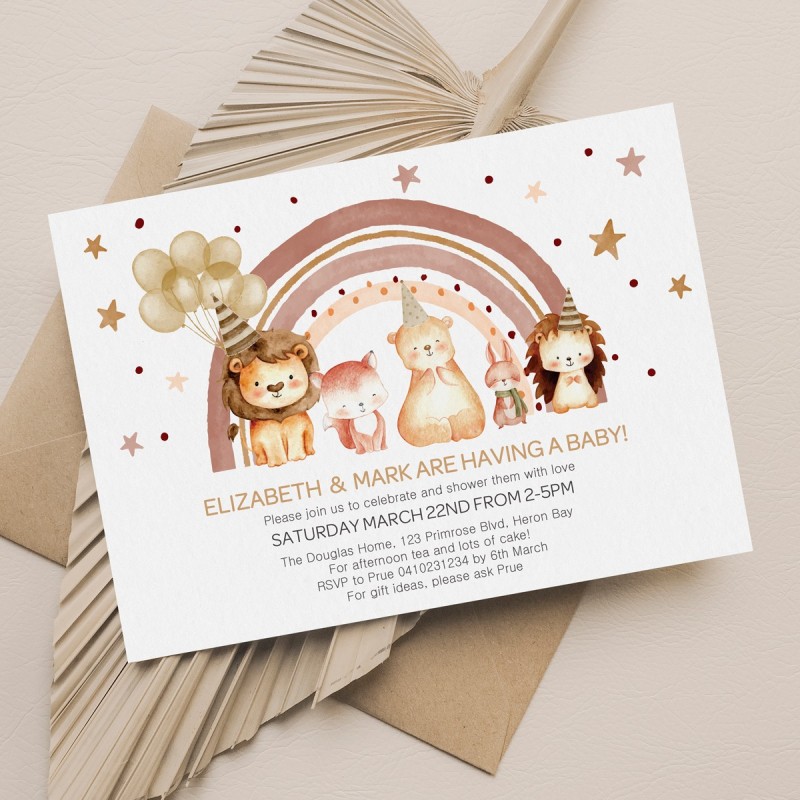 Sweet Boho Rainbow Baby Shower Invitations