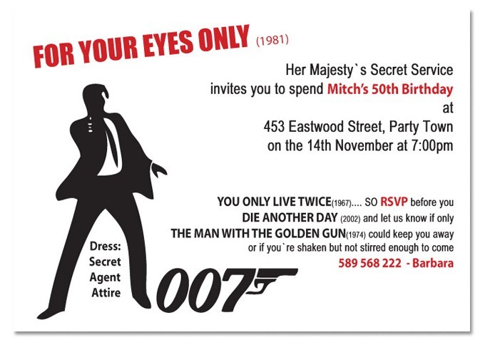 Bond 007 Birthday Invitations