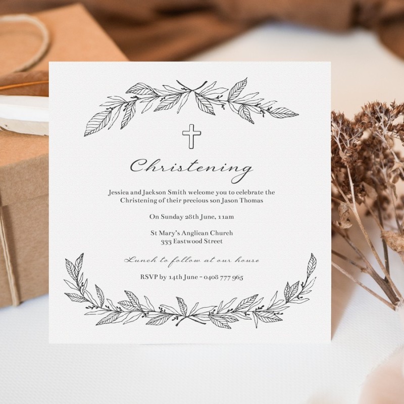 Botanic Border Christening Invitations