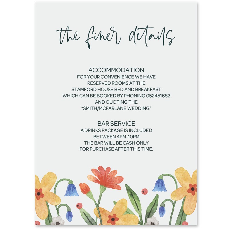 Bouquet Wedding Extra Information Card
