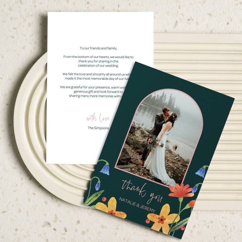 Bouquet Wedding Photo Thank You Card