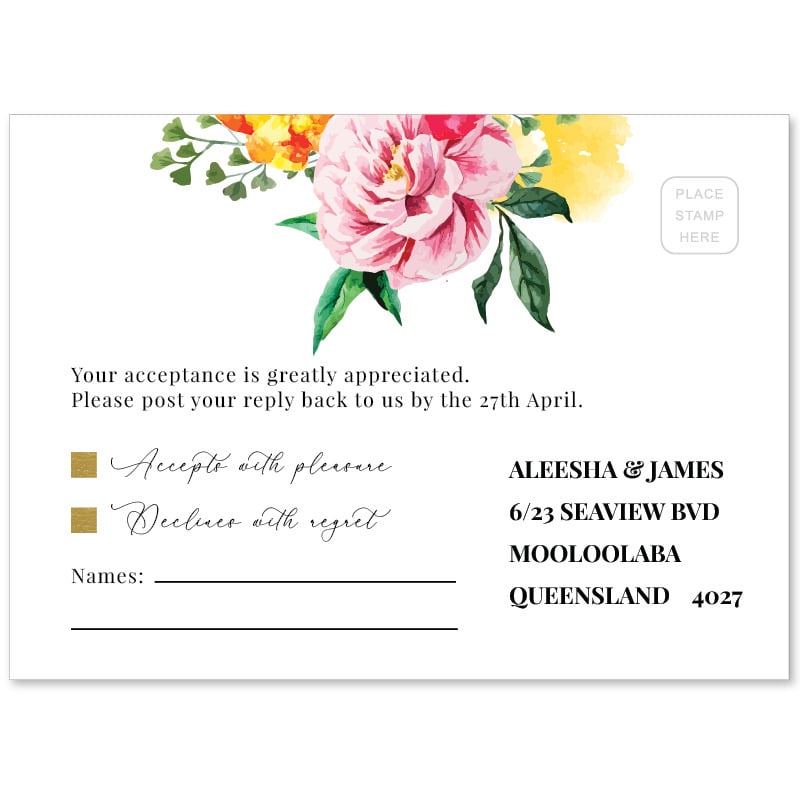 Bright Blooms Wedding Response Postcard