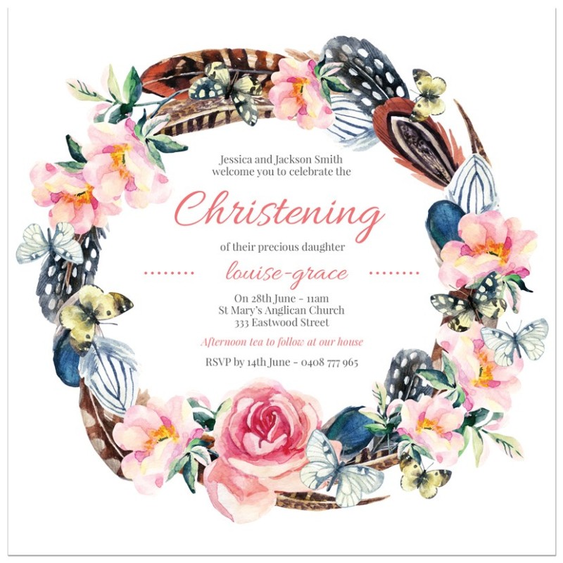 Butterfly Bouquet Christening Invitations