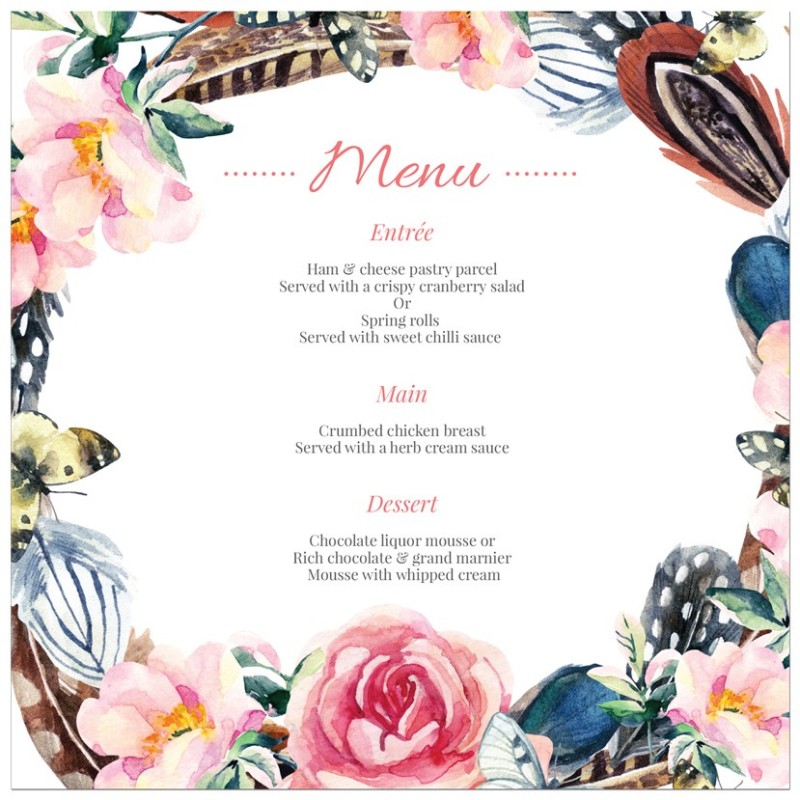 Butterfly Bouquet Christening Menu