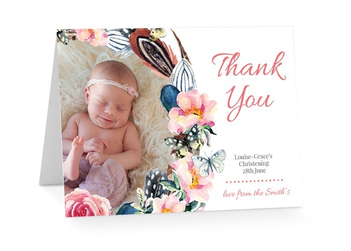 Butterfly Bouquet Christening Thank You Cards