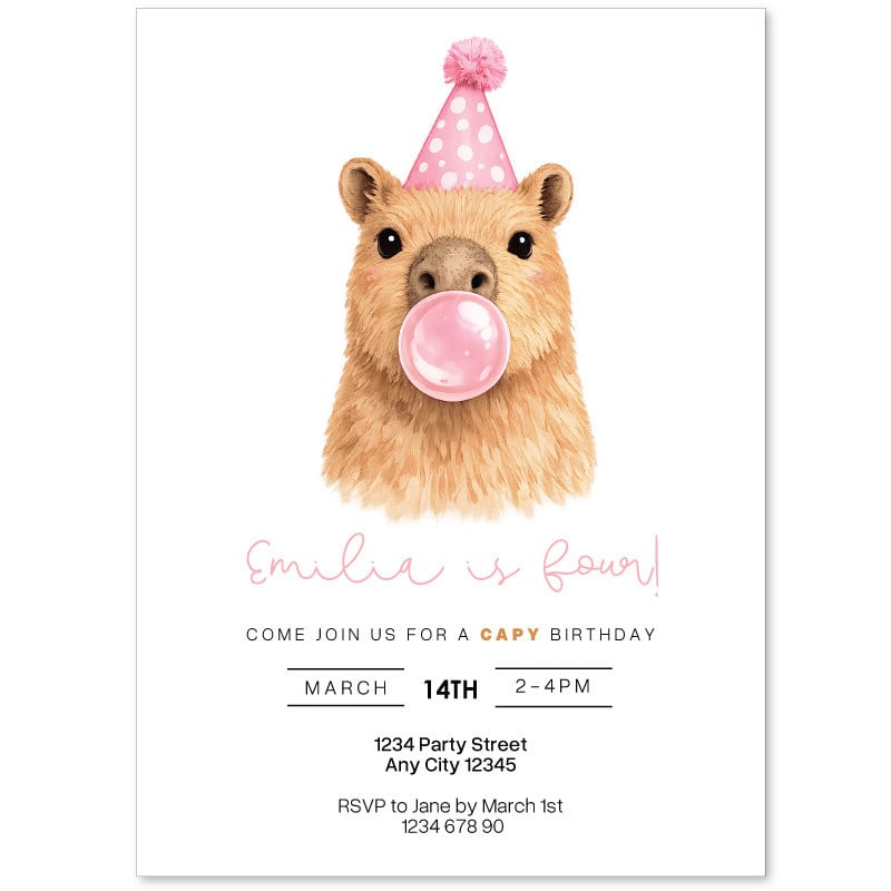 Capybara Blowing Bubbles Pink Invitations