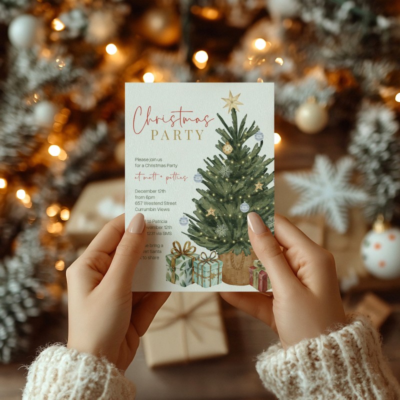 Watercolor Christmas Party Invitation