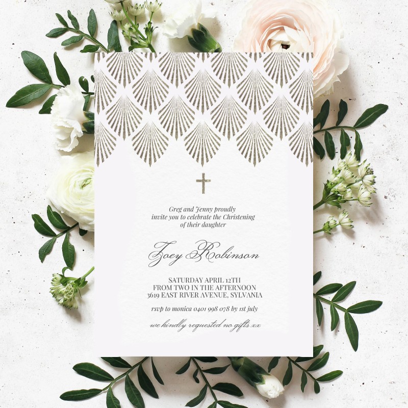 Deco Fans Christening Invitation