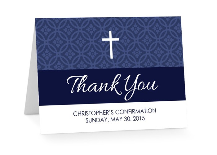 Circle Damask Confirmation Thank You Cards
