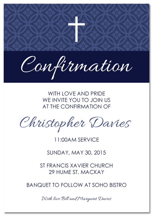 Circle Damask Confirmation Invitations