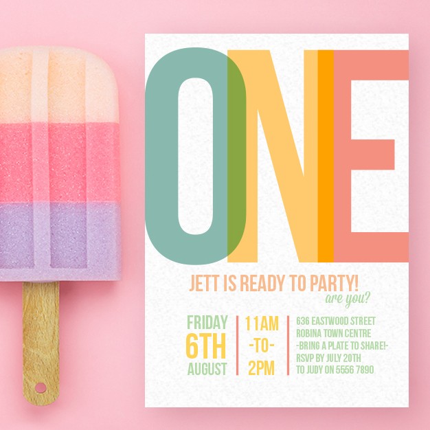 Colourful ONE Birthday Invitations