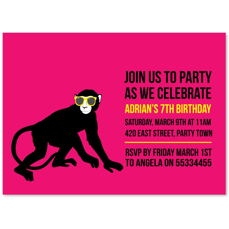  Cool Kid Monkey Birthday Invitations