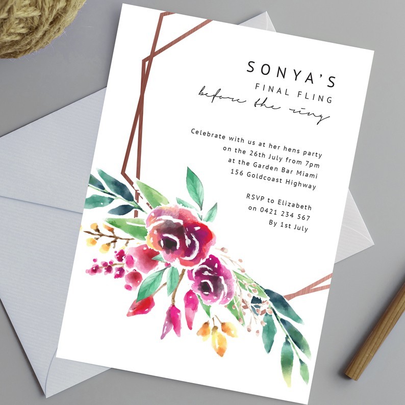 Copper Hexagon Hens Invitations