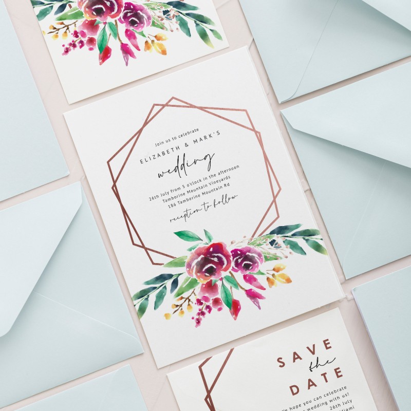 Copper Hexagon Wedding Invitations