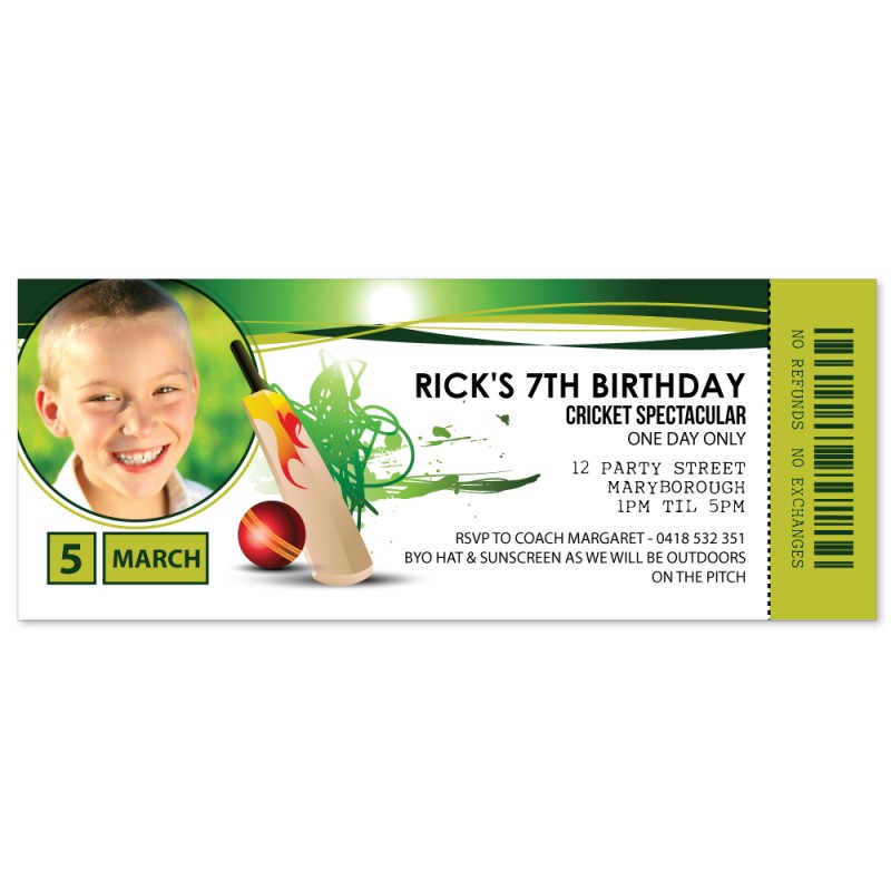 Cricket Ticket Photo Invitations