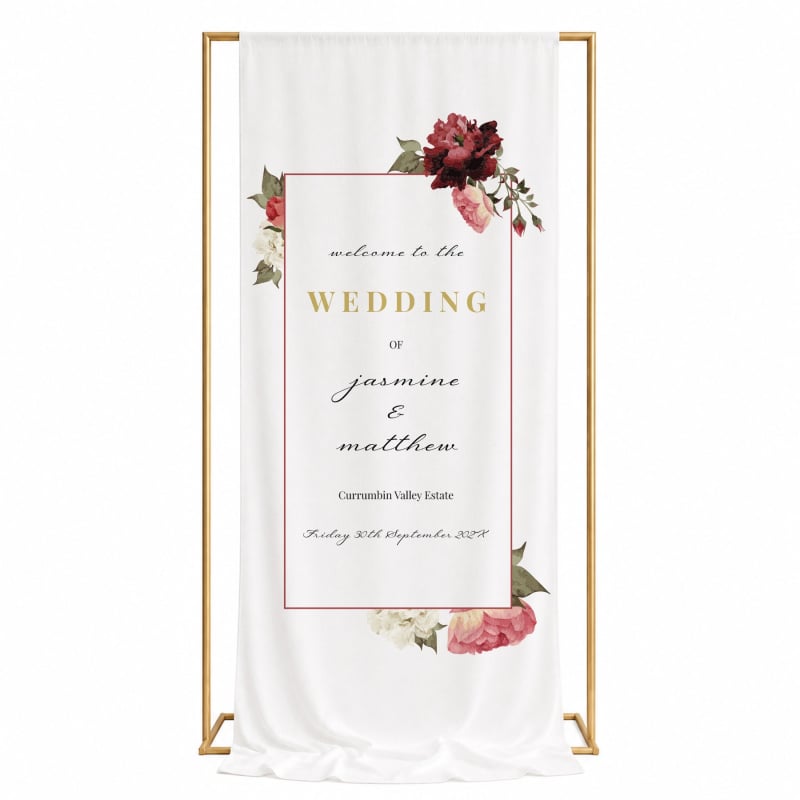 Crimson Fabric Wedding Welcome Sign